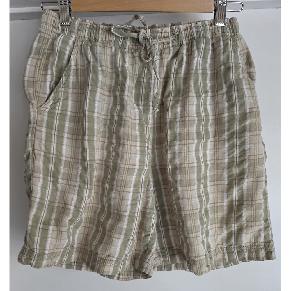 VTG Cabin Creek Women S Shorts Plaid Green Beige Cotton Bermuda Casual Summer
